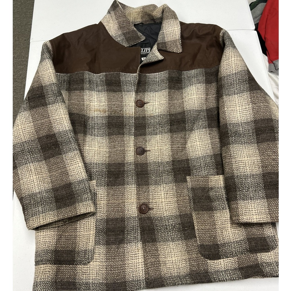 Fidelity Plaid Barn Jacket Mens Medium Brown Vintage Wool Blend Quilted Coat